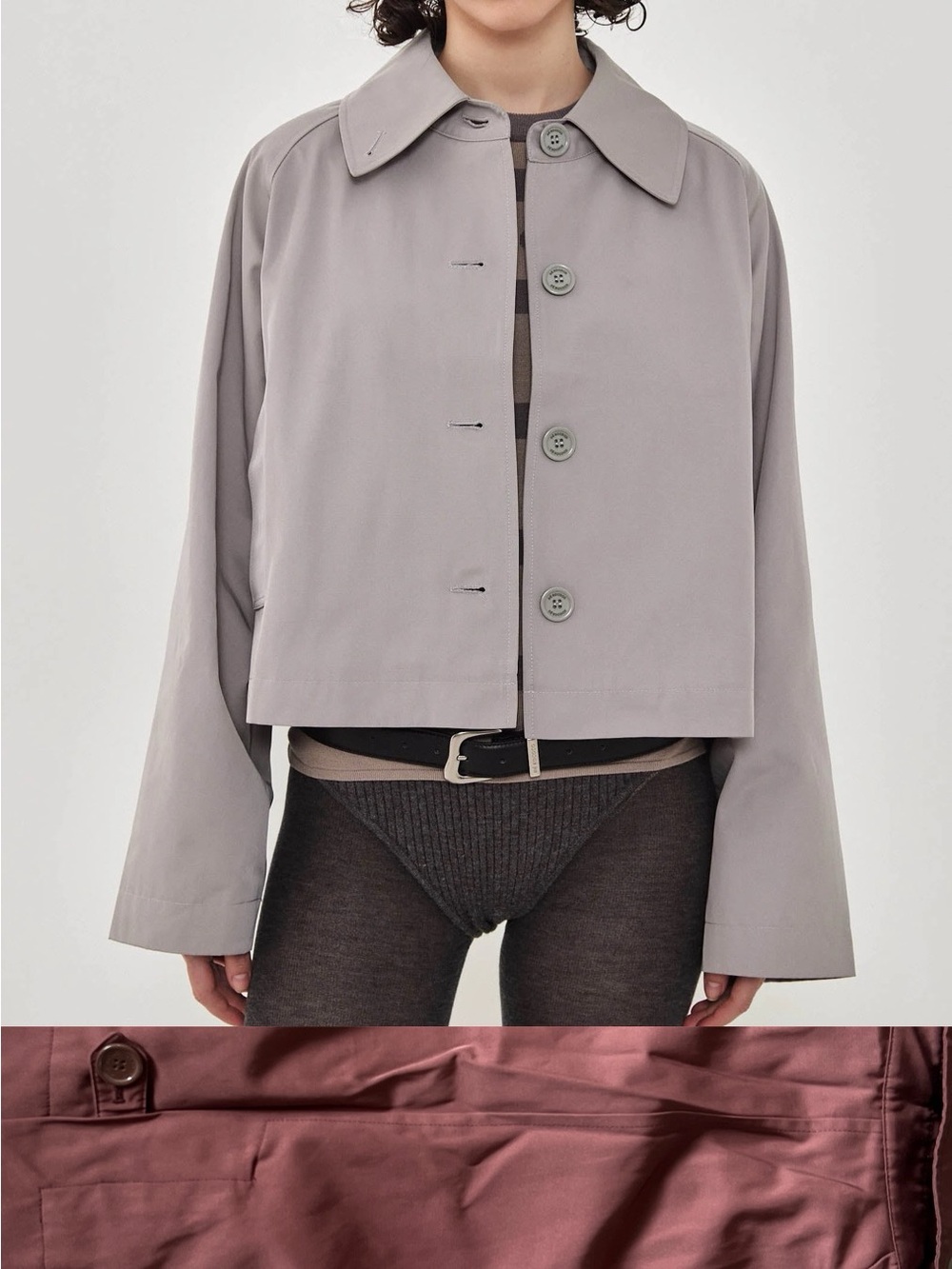 De Rococo Cropped Trench Coat in Burgundy